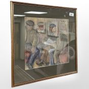 Richard Flynn : Four Men Sitting in a Bar, pastel, signed, 29 cm x 31 cm, framed.