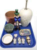 A Murano glass clown, glazed earthenware planter, Royal Copenhagen lamp base (Continental plug),