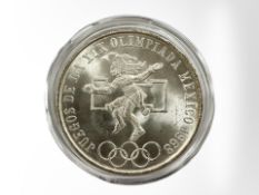 A Mexican 25 Pesos 1968 Olympic Games 0.720 silver coin, 22.5g.