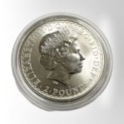 A Queen Elizabeth II 1999 2 pound Britannia 0.999 fine silver coin, 32.