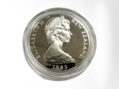 A Queen Elizabeth II 1983 New Zealand Royal Visit 0.925 silver one Dollar, 26.8g.