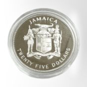 A Jamaica 1995 twenty five dollars Nations United for Peace 0.925 silver coin, 28.5g.