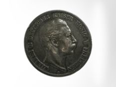 A William II 5 Mark 1892 0.900 silver coin, 27.6g.
