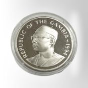 A Gambia 1994 20 Dalasi Fifa World Cup '94 0.925 silver coin, 31.3g.