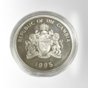 A Gambia 1995 Nations United For Peace 20 Dalasis 0.925 silver coin, 28.4g.