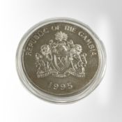 A Gambia 1995 20 Dalasis 0.925 silver coin, 28.3g.