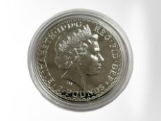 A Queen Elizabeth II 2008 Britannia 2 pound fine silver 0.999 coin, 32.4g.