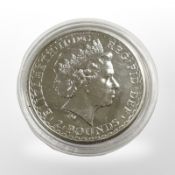 A Queen Elizabeth II 2007 Britannia 2 pound fine silver 0.999 coin, 32.7g.