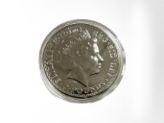 A Queen Elizabeth II 2009 Britannia 2 pound fine silver 0.999 coin, 32.2g.