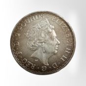 A Queen Elizabeth II 2016 Britannia 2 pound fine silver 0.999 coin, 31.2g.