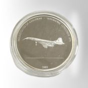 A LIberia 2003 Supersonic Concorde 0.925 silver 10 dollar coin, 25.6g.