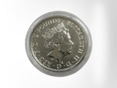 A Queen Elizabeth II 2018 Britannia 2 pound fine silver 0.999 coin, 31.2g.