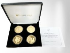 A Jubilee Mint 24 carat gold plated copper Platinum Wedding Anniversary five pound coin collection,