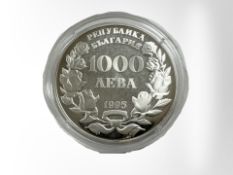 A Bulgarian 1995 1000 Leva 0.925 silver coin, 23.3g.