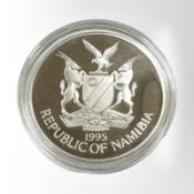 A Republic of Namibia 1995 50 years of United Nations 0.925 silver 10 dollar coin, 28.1g.