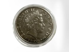A Queen Elizabeth II £5 450th Anniversary 0.925 silver coin, 28g.