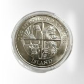 An Icelandic 1000 Eitt 0.925 silver coin, 30.2g.