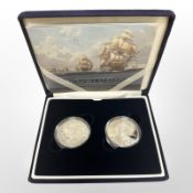 A Queen Elizabeth II 200th Anniversary Nelson Trafalgar 0.925 silver proof two-Crown set, each 28.