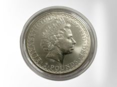 A Queen Elizabeth II 2002 Britannia 2 pound fine silver 0.999 coin, 32.3g.