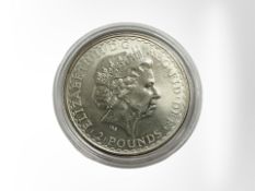 A Queen Elizabeth II 2000 Britannia 2 pound fine silver 0.999 coin, 32.6g.