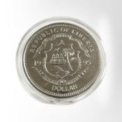 A Republic of Liberia 1995 Nations for Peace 1 dollar 0.999 fine silver coin, 28.6g.