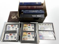 Seven albums of first day covers, 22ct golden replica stamps,