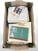 A box of various stamps and related albums, Royal Wedding first day covers,