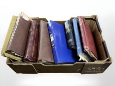 A box of quantity of stock stamp albums, antique and later stamps,