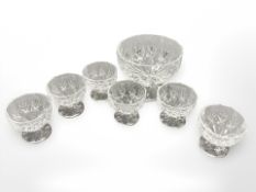 A set of crystal dessert dishes and matching bowl,