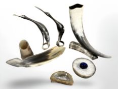 A group of horn ornaments, polished agate,