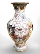 A cloisonne enamelled vase, on pink ground,