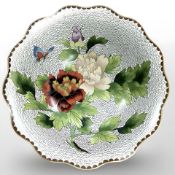 A cloisonne enamelled shaped bowl, decorated with flowers,