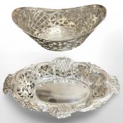 A continental pierced silver bonbon dish, together with a further antique white metal bonbon dish.