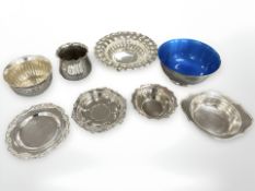 A group of decorative silver plated wares including dishes, bon bon dishes,