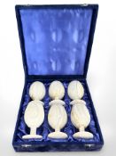 A set of six polished onyx goblets in case