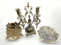 An antique-style brass letter rack,