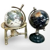 Two miniature specimen globes, height 15 cm.