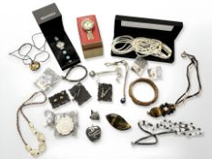 A group of jewellery items to include marcasite pendant, glass necklace,