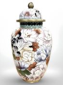 A cloisonne enamelled lidded urn,