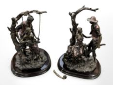 A pair of Leonardo Collection bronze effect figure groups depicting lovers,