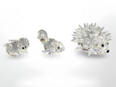 Three Swarovski Crystal ornaments including hedgehog