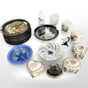 Contemporary ceramics to include Bradford Exchange Fairyland plates, gilded musical trinket pots,