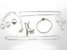 A group of Sterling silver and white metal jewellery to include fine chain with pendant,