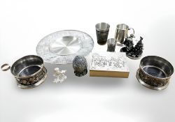 A group of silver plated and pewter items to include a Christmas dragon special issue by Mark