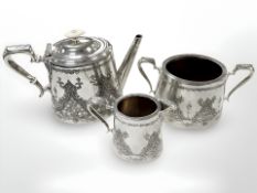 A Victorian Sheffield plated three-piece tea service.