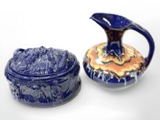 A Portmeirion oven to table game dish and cover, together with a contemporary lava-glaze ewer,