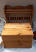 A vintage pine wall hanging plate rack & A pine storage box COLLECT ONLY