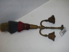 A Victorian brass shire horse bell with plumage.