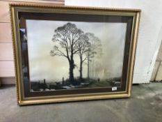A framed and glazed print of a figure in the haze 89cm x 69cm COLLECT ONLY