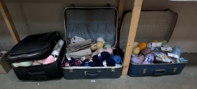 3 Large cases of Knitting wool etc